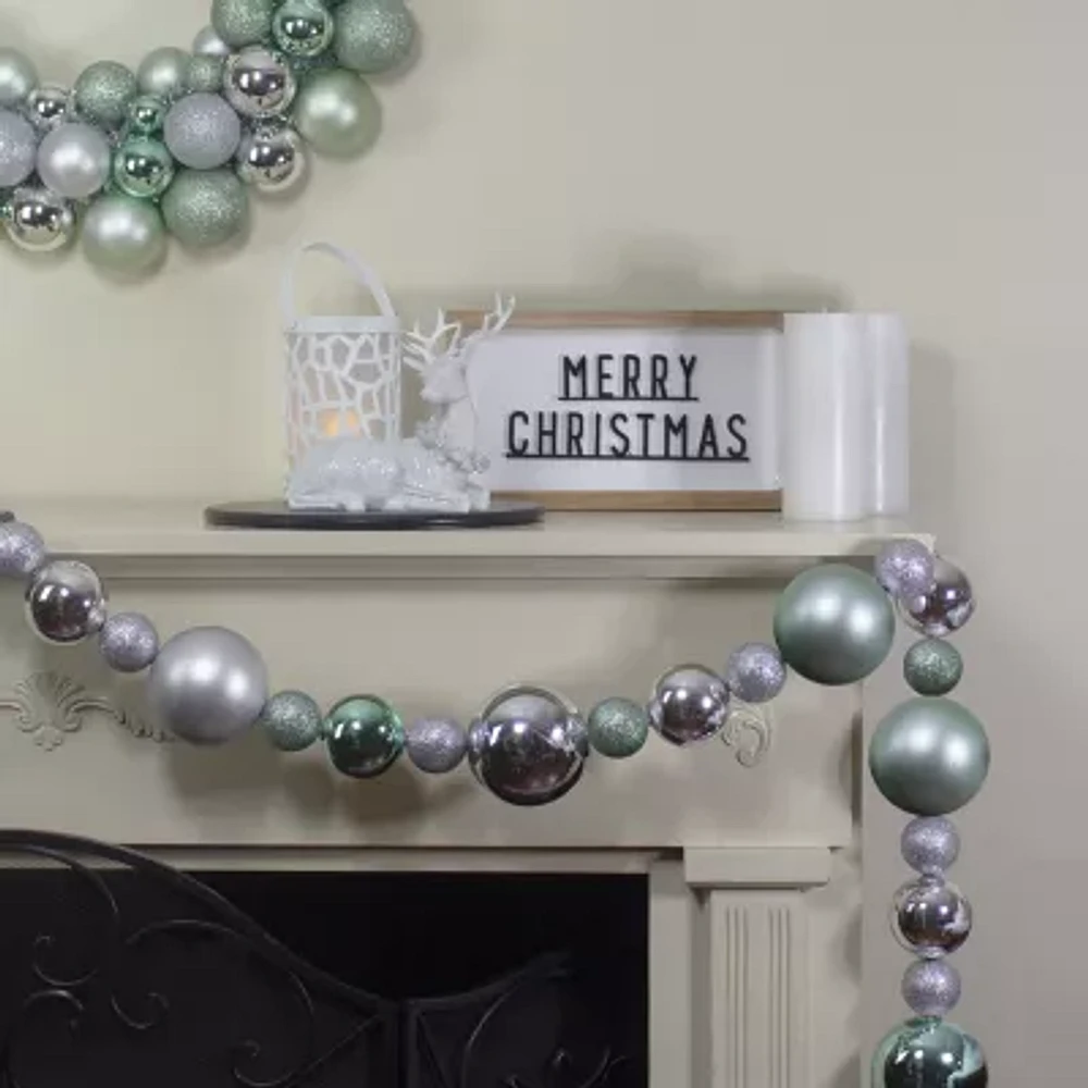 Northlight Silver And Seafoam Green 3-Finish Ball Christmas Indoor Garland