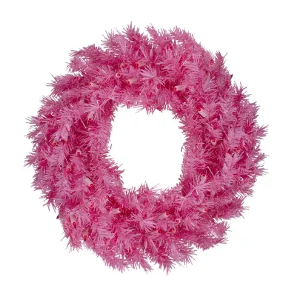 Northlight Pink Spruce With Lights Pre-Lit Wreath