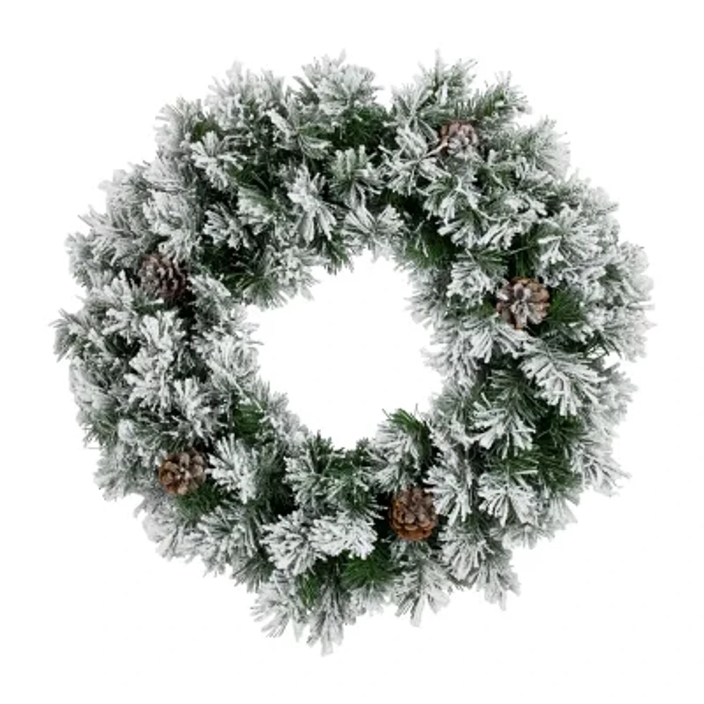 Northlight Flocked Angel Pine With Pine Cones Unlit Wreath