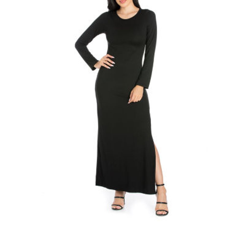 24/7 Comfort Apparel Womens Side Slit Fitted Maxi Dress