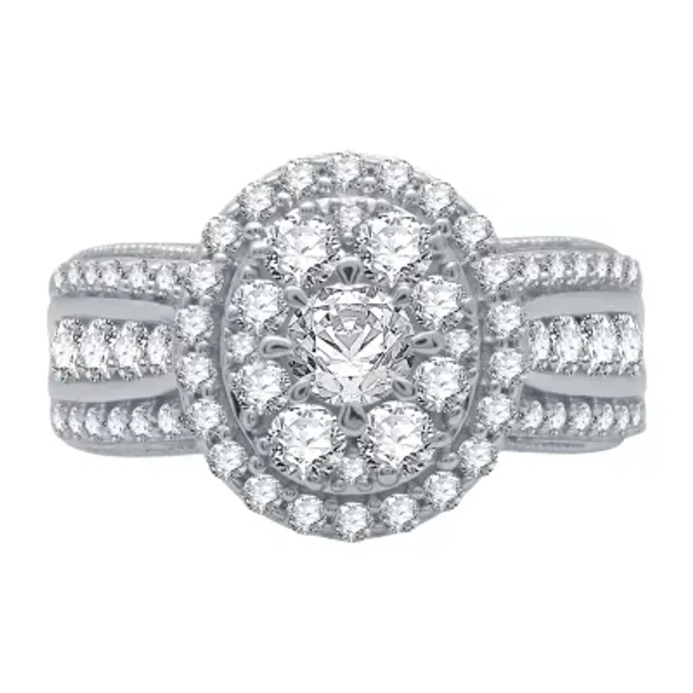 (H-I / I1) Womens 1 1/2 CT. T.W. Lab Grown White Diamond 10K Gold Side Stone Engagement Ring