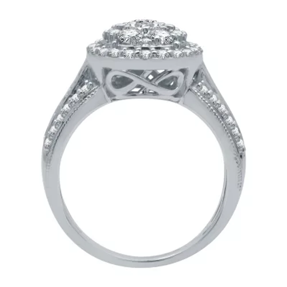 (H-I / I1) Womens 1 1/2 CT. T.W. Lab Grown White Diamond 10K Gold Side Stone Engagement Ring