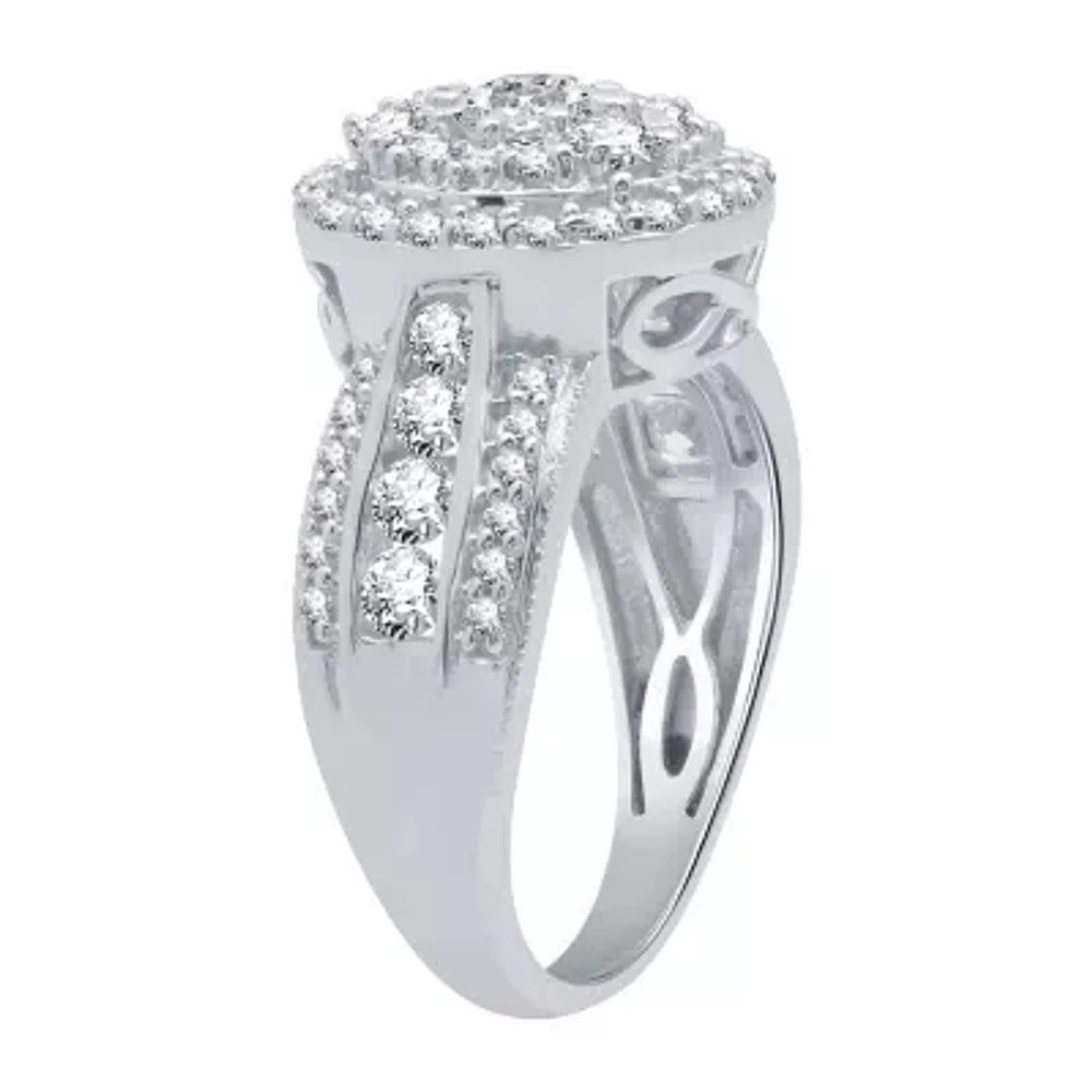 (H-I / I1) Womens 1 1/2 CT. T.W. Lab Grown White Diamond 10K Gold Side Stone Engagement Ring