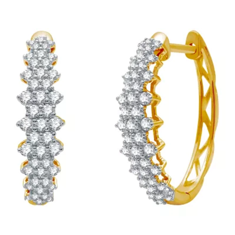 H-I / I1) Womens 1 CT. T.W. Lab Grown White Diamond 10K White Gold 21.9mm Hoop Earrings