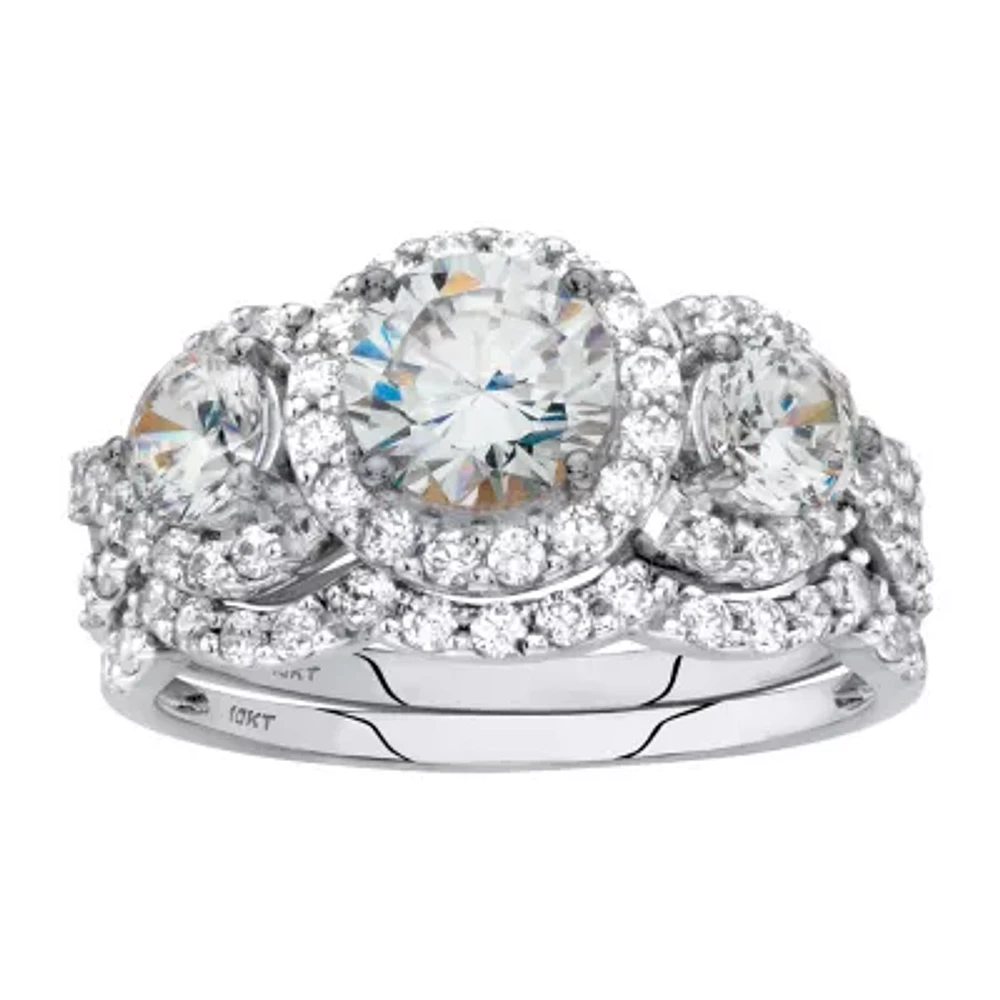 DiamonArt® Womens 2 / CT. T.W. White Cubic Zirconia 10K Gold Round Bridal Set