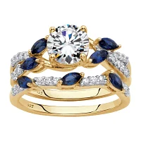 DiamonArt® Womens 2 / CT. T.W. White Cubic Zirconia 18K Gold Over Silver Round Bridal Set