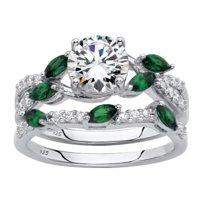 DiamonArt® Womens 2 1/3 CT. T.W. White Cubic Zirconia Platinum Over Silver Round Bridal Set