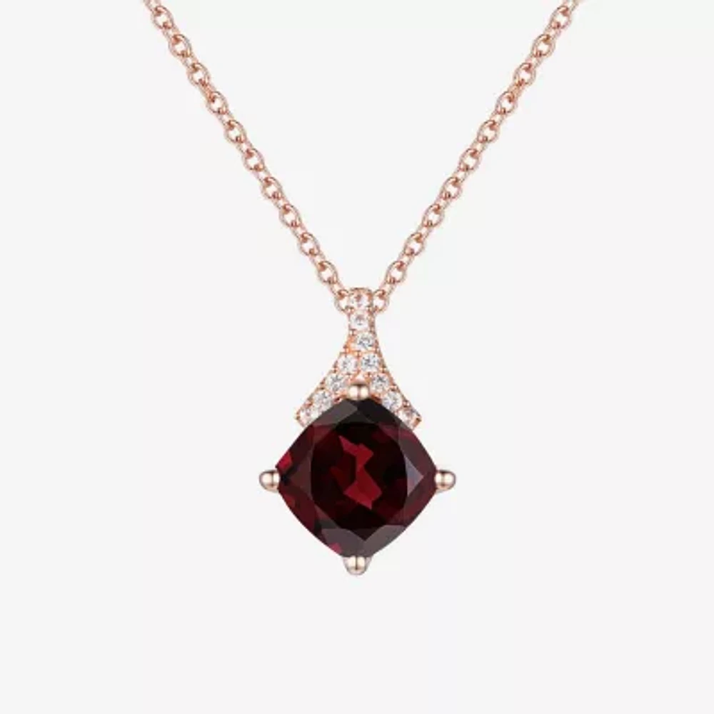Womens Genuine Red Garnet 14K Rose Gold Over Silver 18 Inch Pendant Necklace