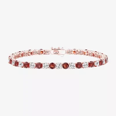Womens Genuine Red Garnet 14K Rose Gold Over Silver Round 7 Inch Tennis Bracelet
