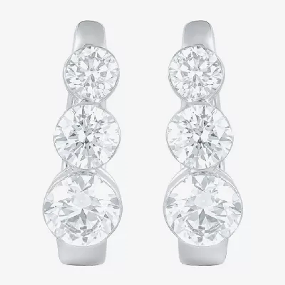 Floating Diamonds (F / Vs2) Womens 2 CT. T.W. Lab Grown White Diamond 14K White Gold 16.1mm Hoop Earrings