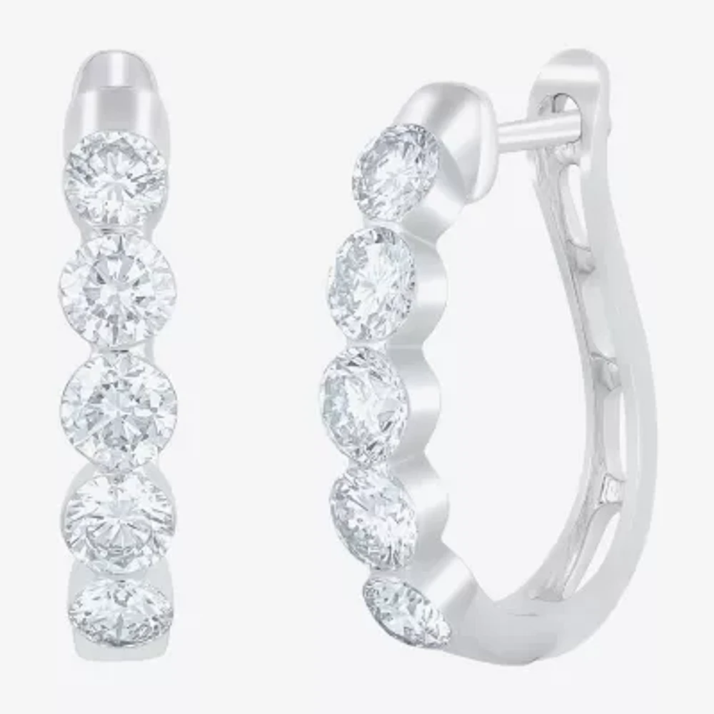 Floating Diamonds (F / Vs2) Womens 2 CT. T.W. Lab Grown White Diamond 14K White Gold 19.8mm Hoop Earrings
