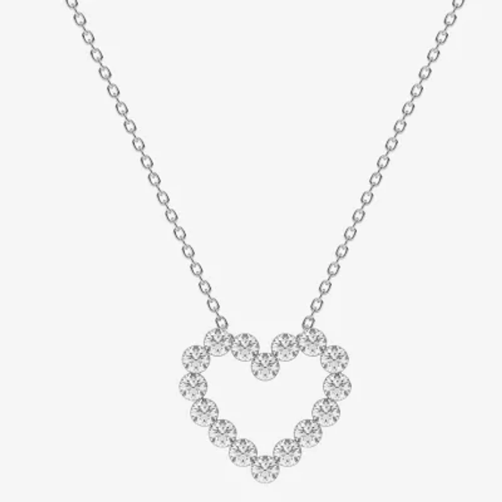 Floating Diamonds (F / Vs2) Womens 1 CT. T.W. Lab Grown White Diamond 14K White Gold Heart 18 Inch Pendant Necklace
