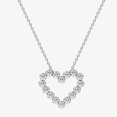 Floating Diamonds (F / Vs2) Womens 2 CT. T.W. Lab Grown White Diamond 14K White Gold Heart 18 Inch Pendant Necklace