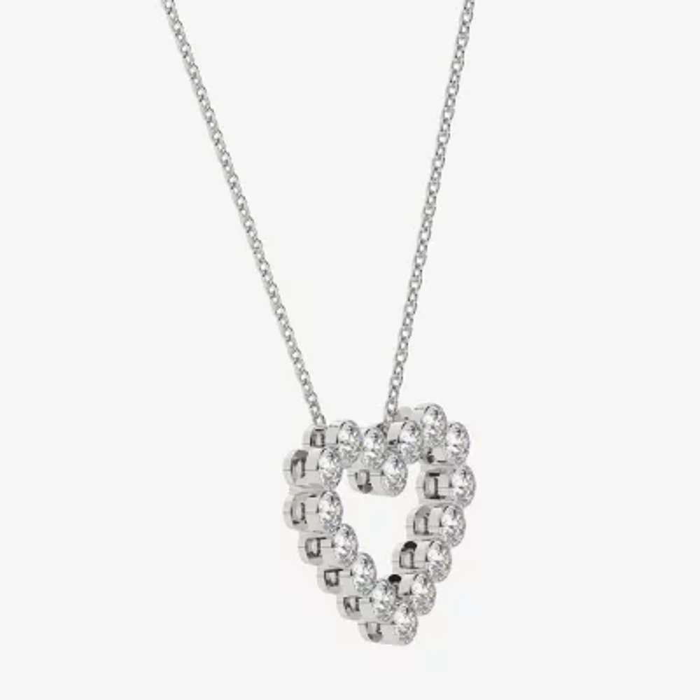Floating Diamonds (F / Vs2) Womens 2 CT. T.W. Lab Grown White Diamond 14K White Gold Heart 18 Inch Pendant Necklace