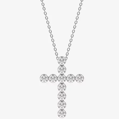Floating Diamonds (F / Vs2) Womens 2 CT. T.W. Lab Grown White Diamond 14K White Gold Cross 18 Inch Pendant Necklace