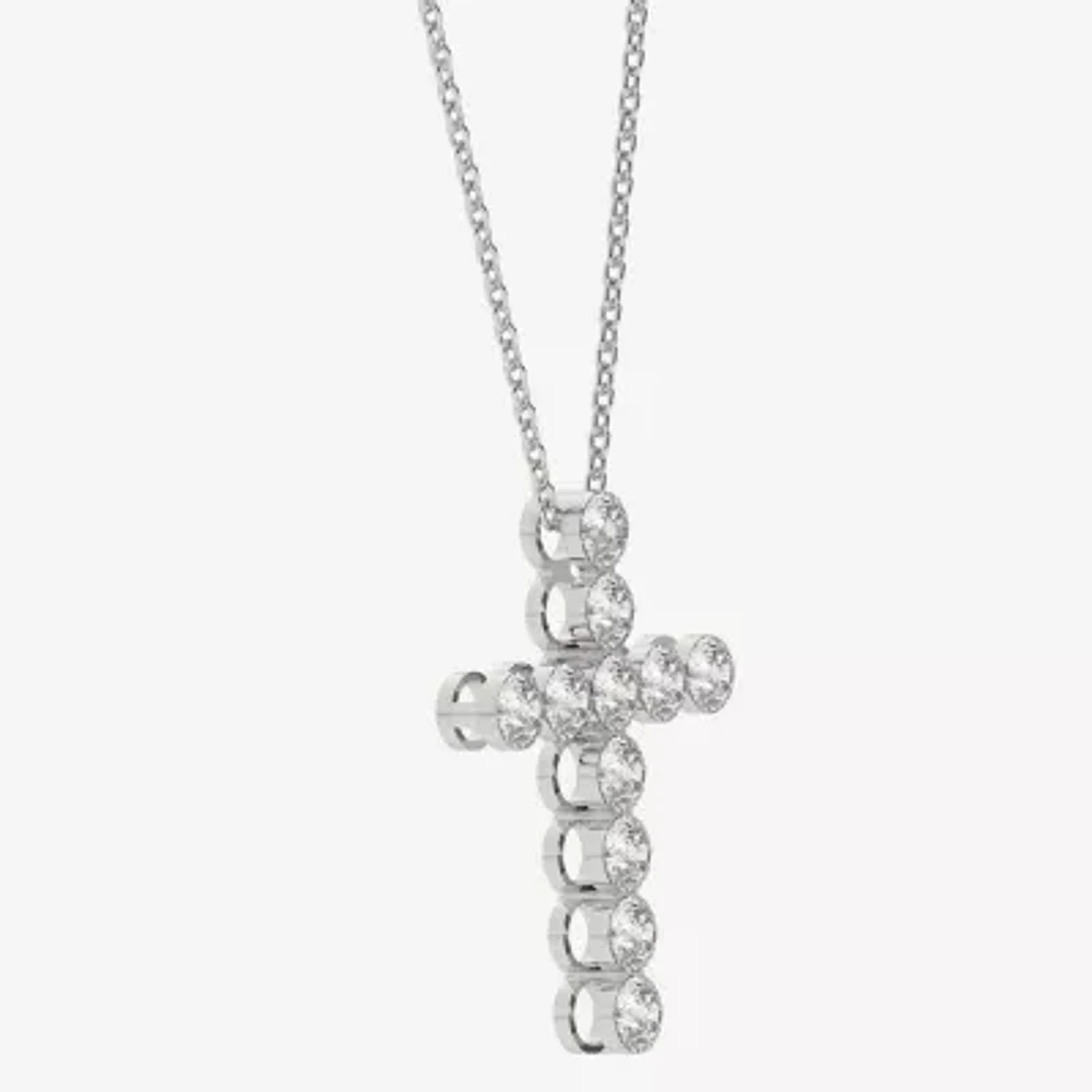 Floating Diamonds (F / Vs2) Womens 2 CT. T.W. Lab Grown White Diamond 14K White Gold Cross 18 Inch Pendant Necklace