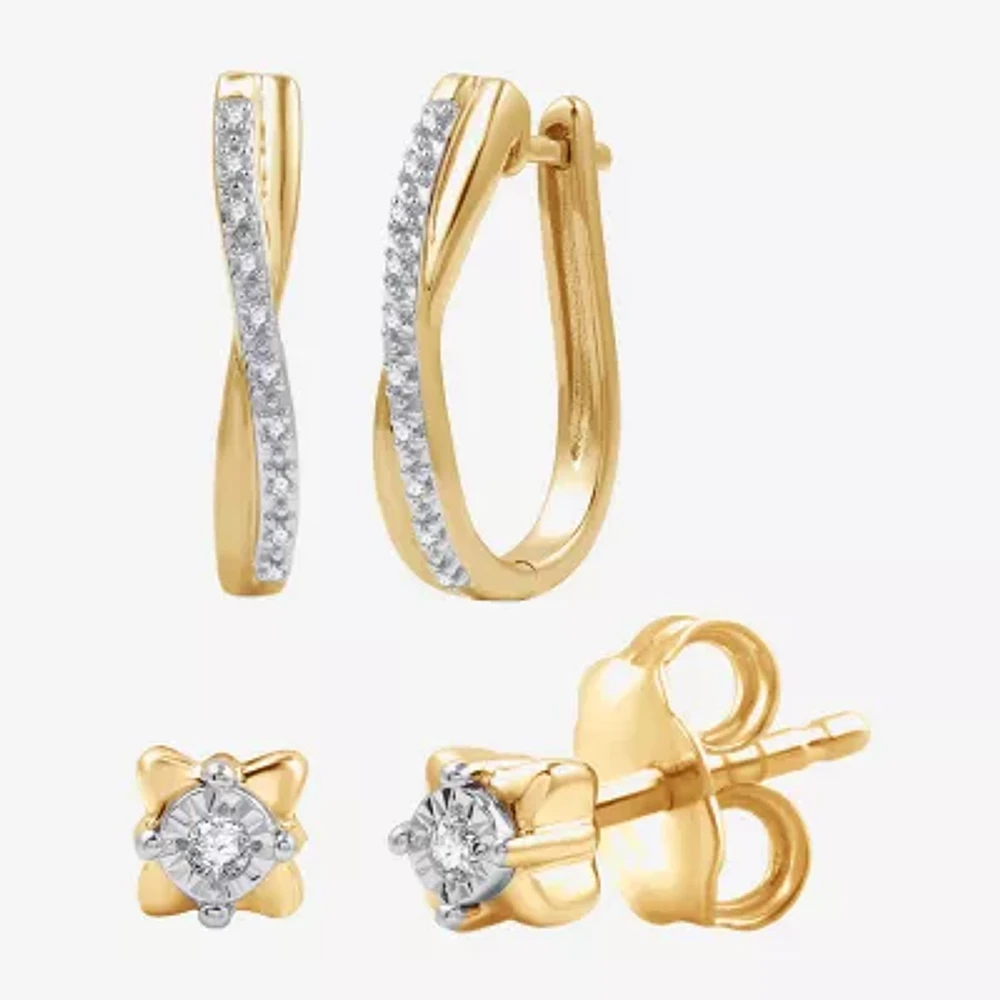 Yes, Please! Womens 1/10 CT. T.W. Natural White Diamond 14K Gold Over Silver 2 Pair Earring Set