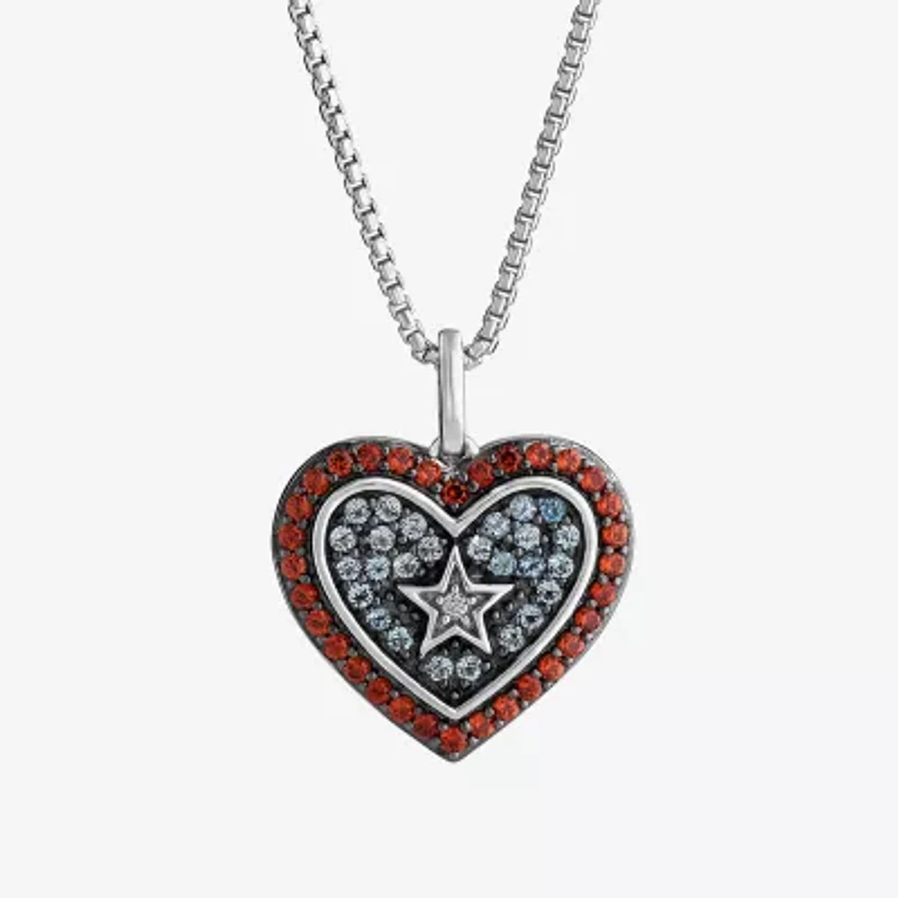 Marvel Fine Jewelry Womens Diamond Accent Genuine Red Garnet Sterling Silver Heart 18 Inch Pendant Necklace