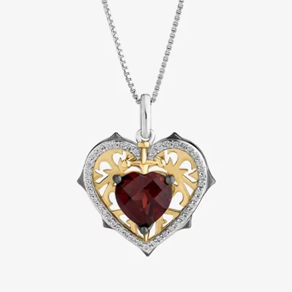 Enchanted Disney Fine Jewelry Womens 1/6 CT. T.W. Genuine Red Garnet 14K Gold Over Silver Heart 18 Inch Pendant Necklace