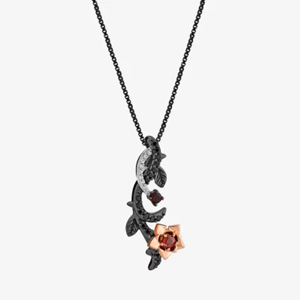 Enchanted Disney Fine Jewelry Womens 1/6 CT. T.W. Genuine Red Garnet 14K Rose Gold Over Silver Flower 18 Inch Pendant Necklace