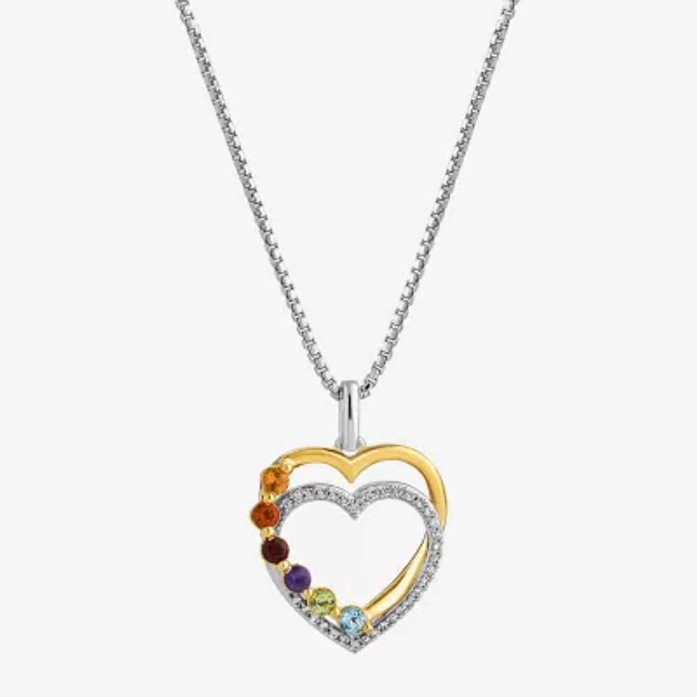 Marvel Fine Jewelry Womens 1/10 CT. T.W. Genuine Multi Color 14K Gold Over Silver Sterling Silver Heart 18 Inch Pendant Necklace
