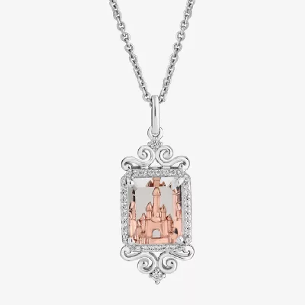 Enchanted Disney Fine Jewelry Womens 1/6 CT. T.W. Genuine White Quartz 14K Two Tone Gold Over Silver 18 Inch Pendant Necklace