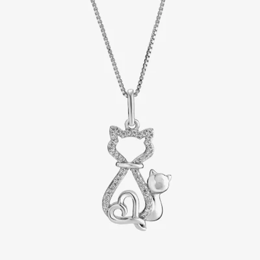 Hallmark Diamonds Cat Womens 1/10 CT. T.W. Natural White Diamond Sterling Silver Heart 18 Inch Pendant Necklace