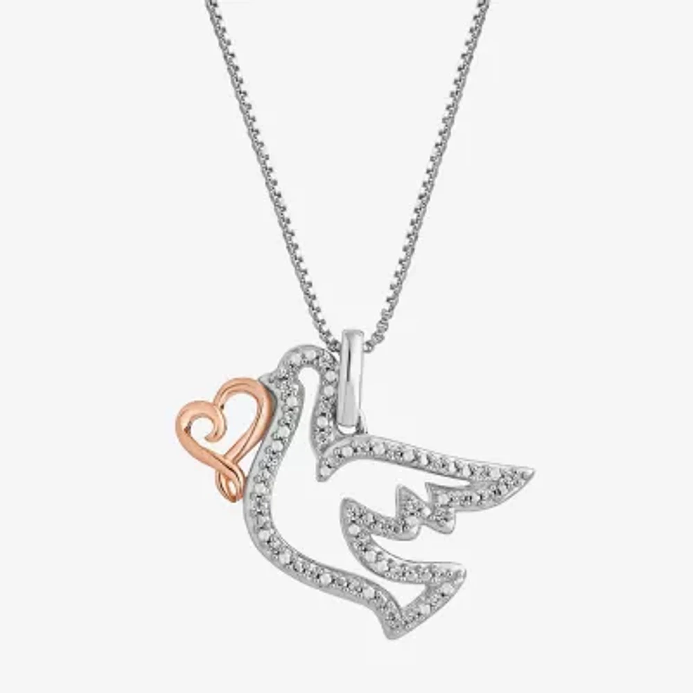 Hallmark Diamonds Dove Womens Diamond Accent Natural White Diamond 14K Two Tone Gold Over Silver Heart 18 Inch Pendant Necklace