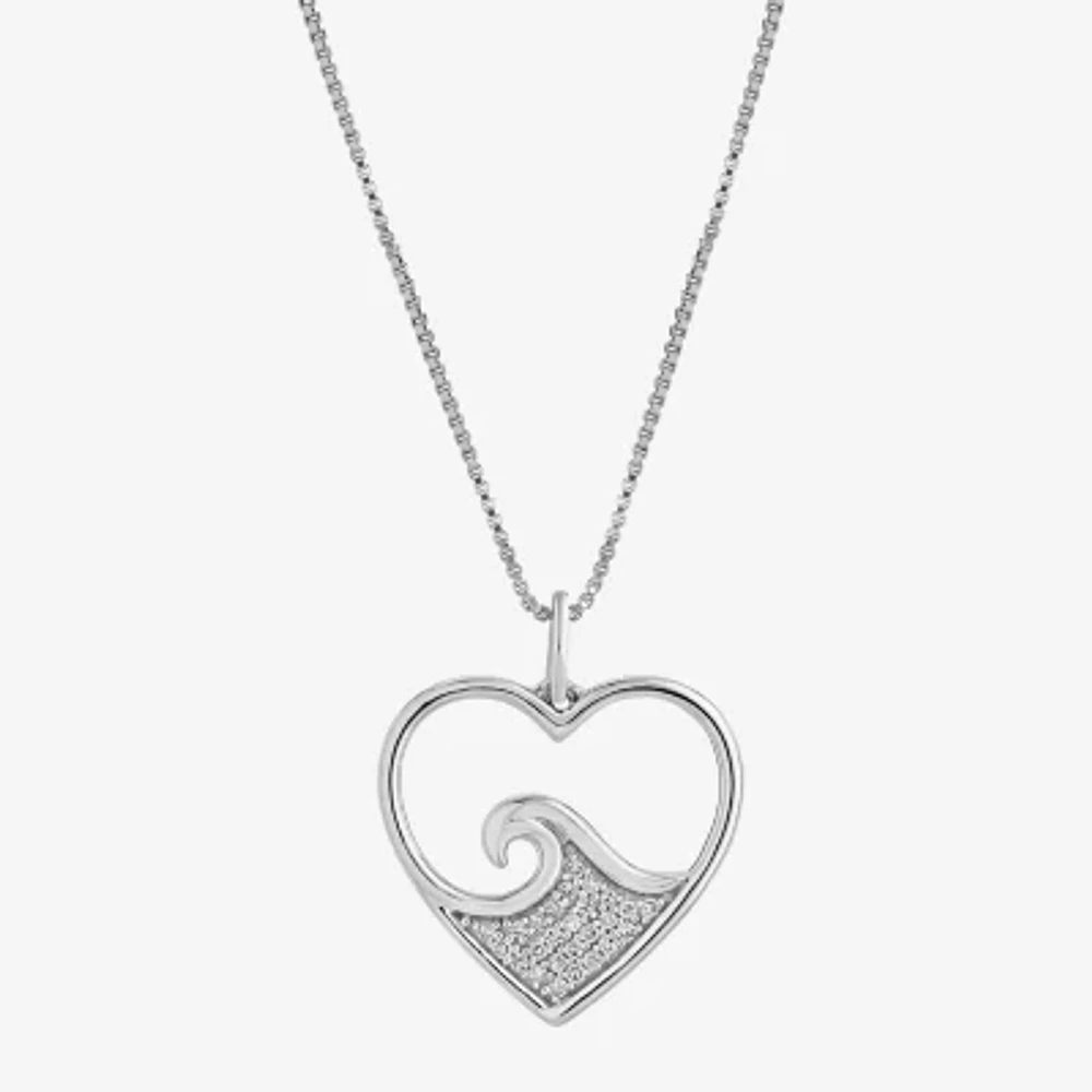 Enchanted Disney Fine Jewelry Womens 1/10 CT. T.W. Natural White Diamond Sterling Silver Heart 18 Inch Pendant Necklace