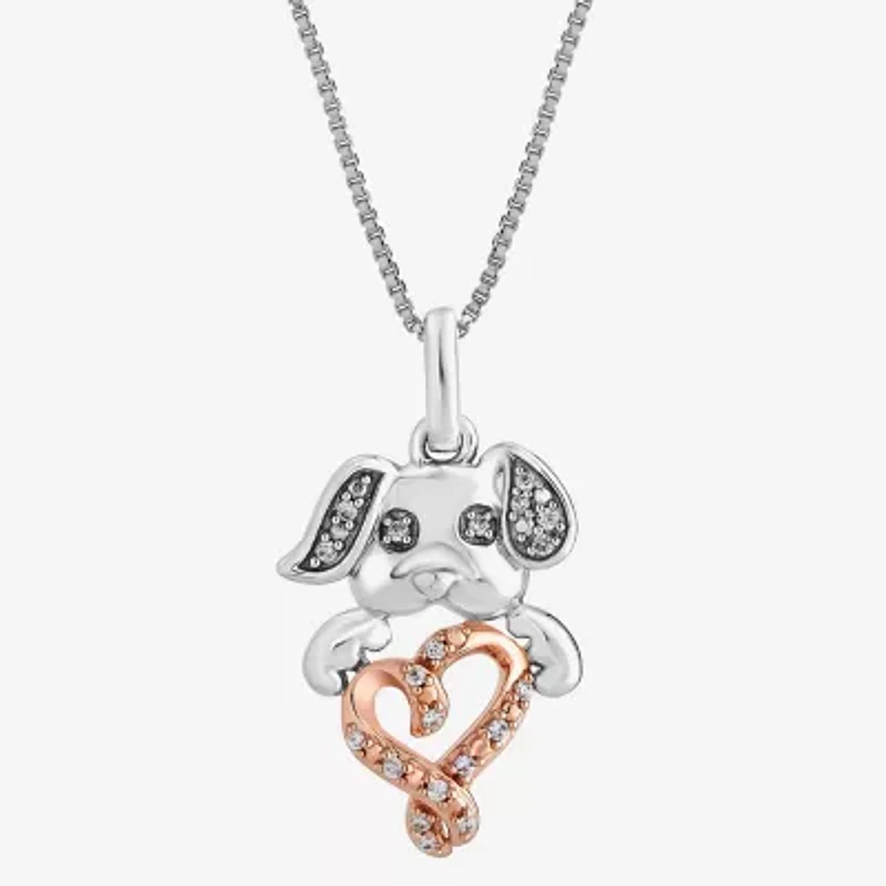 Hallmark Diamonds Puppy Womens Natural White Diamond 14K Two Tone Gold Over Silver Heart 18 Inch Pendant Necklace