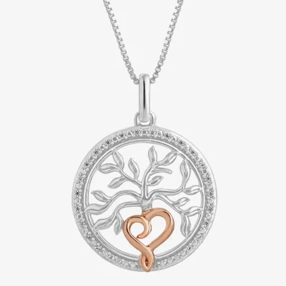 Hallmark Diamonds Tree Of Life Womens Diamond Accent Natural White Diamond 14K Two Tone Gold Over Silver Heart Round 18 Inch Pendant Necklace
