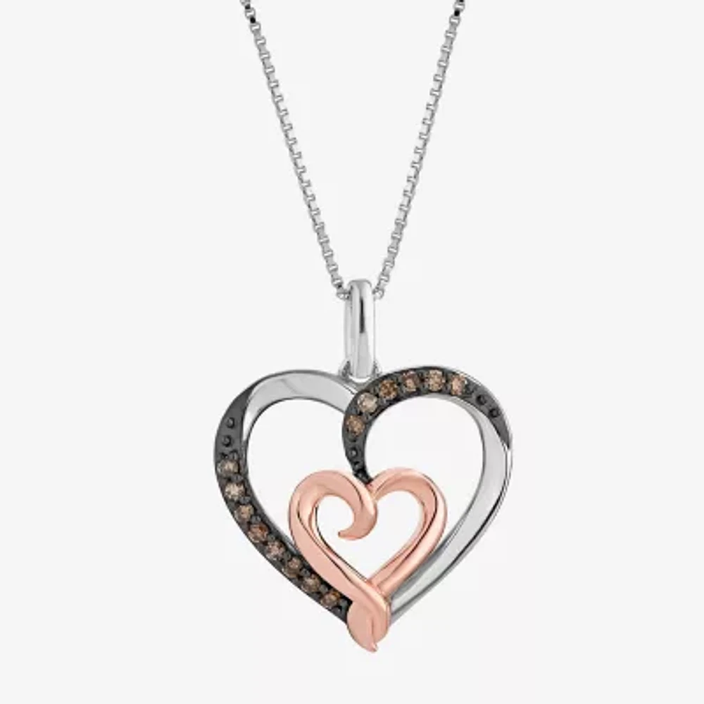 Hallmark Diamonds Womens 1/6 CT. T.W. Natural Black Diamond 14K Rose Gold Over Silver Heart 18 Inch Pendant Necklace