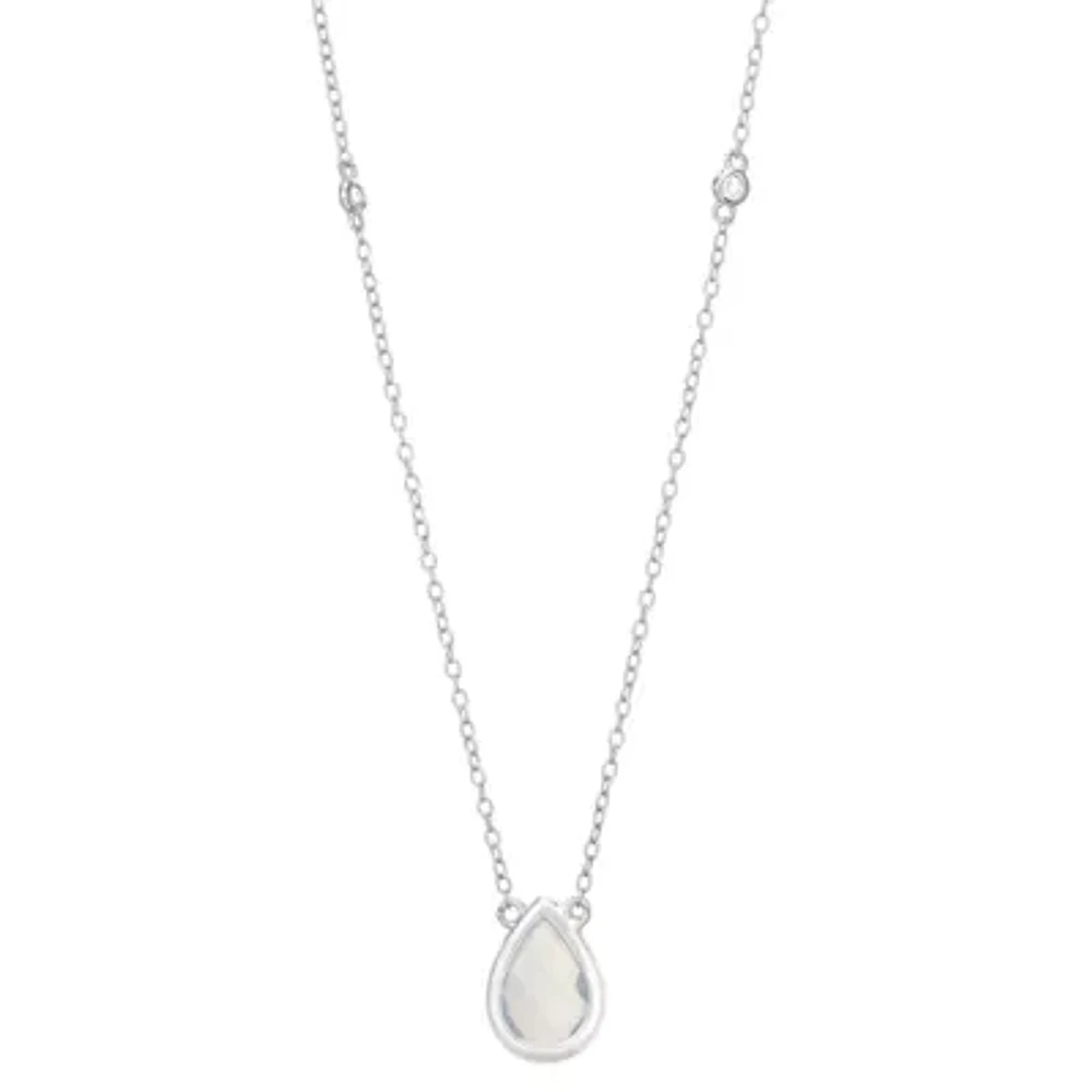 Womens Lab Created White Opal Sterling Silver 18 Inch Pendant Necklace