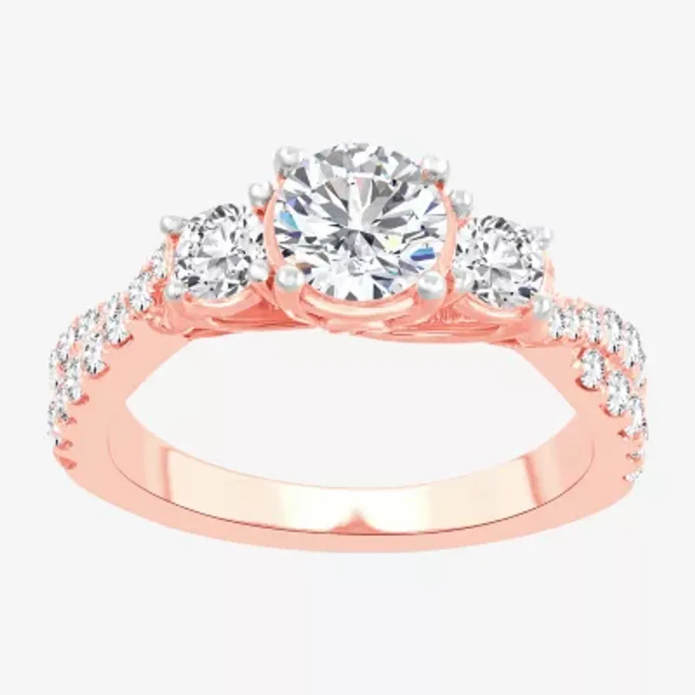 Love Lives Forever (H-I / Si1-Si2) Womens 2 CT. T.W. Lab Grown White Diamond 10K Gold Round 3-Stone Engagement Ring
