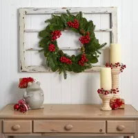Nearly Natural 24in. Magnolia Leaf; Berry And Pine Wreath