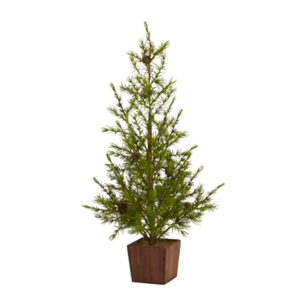 Nearly Natural 28in. Natural Look Christmas In Wood Planter With Pine Cones 2 Foot Pine Christmas Tree