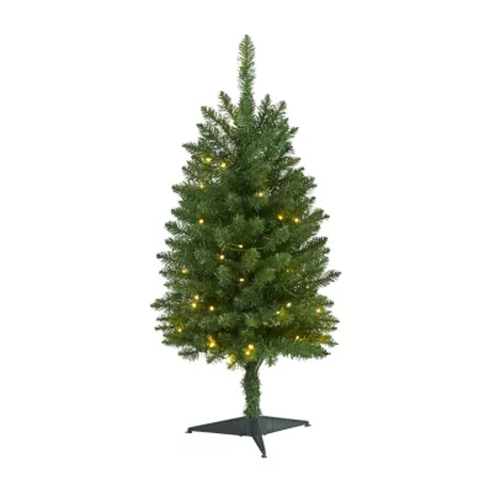 Nearly Natural 3 Foot Slim Green Mountain Pine With 50 Clear Led Lights Pre-Lit Christmas Tree