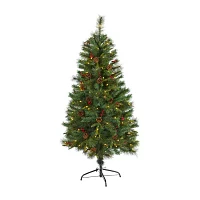 Nearly Natural 5 Foot Pine With Pine Cones And Berries And 150 Clear Led Lights Pre-Lit Christmas Tree