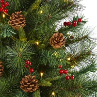 Nearly Natural 5 Foot Pine With Pine Cones And Berries And 150 Clear Led Lights Pre-Lit Christmas Tree