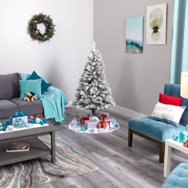 Nearly Natural 5 Foot White River Mountain Flocked Pine With Pinecones And 150 Clear Led Lights Pre-Lit Christmas Tree