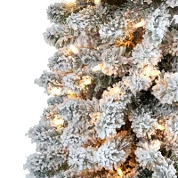 Nearly Natural Foot Flocked Pencil Pine With Bendable Branches And Clear Lights Pre-Lit Christmas Tree
