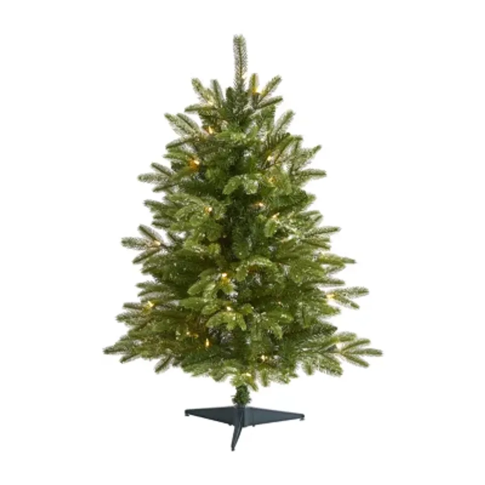Nearly Natural 3 Foot Snowed Grand Teton Fir With 111 Bendable Branches And 50 Clear Lights Pre-Lit Christmas Tree