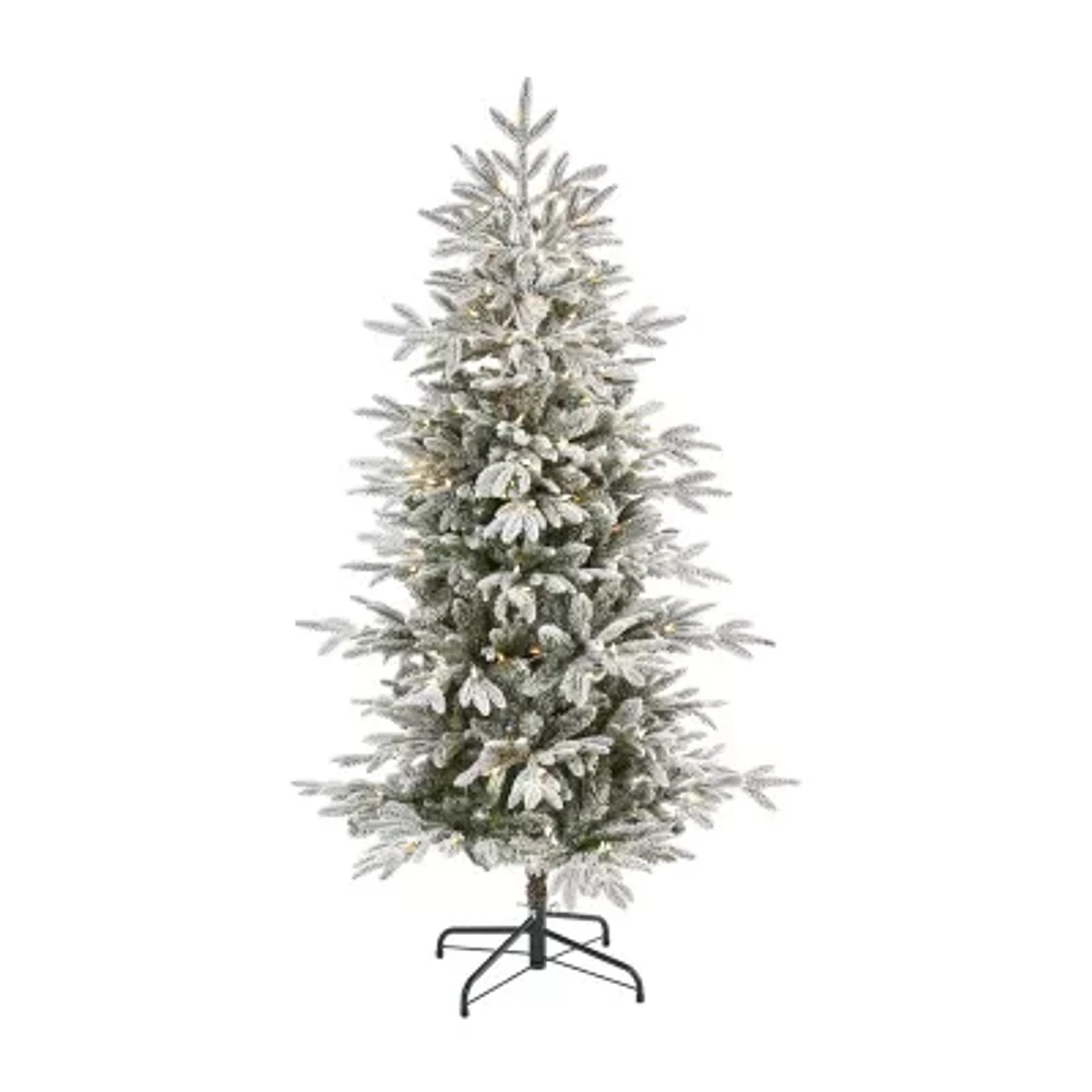Nearly Natural 5 1/2 Foot Flocked Manchester Spruce With 560 Bendable Branches And 200 Lights Pre-Lit Christmas Tree