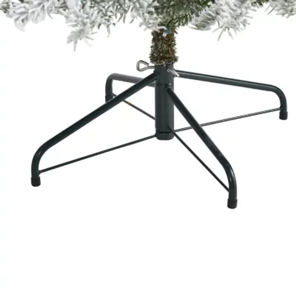 Nearly Natural 6 1/2 Foot Slim Nova Scotia Flocked Spruce With 699 Bendable Branches And 300 Warm White Led Lights Pre-Lit Christmas Tree