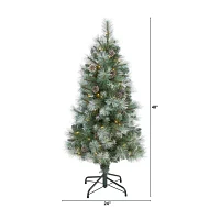 Nearly Natural Foot Frosted Pine With Pine Cones And Bendable Branches And Clear Lights Pre-Lit Christmas Tree