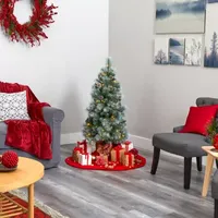 Nearly Natural Foot Frosted Pine With Pine Cones And Bendable Branches And Clear Lights Pre-Lit Christmas Tree