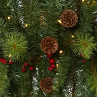 Nearly Natural 6ft. Christmas Swag With 50 Led Lights; Berries And Pine Cones Pre-Lit Swag