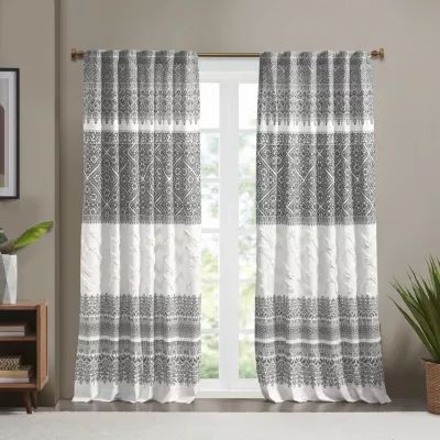 INK+IVY Mila 50"W X 84"L Cotton Printed With Chenille Detail And Lining Rod Pocket Light-Filtering Single Curtain Panel