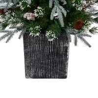 Nearly Natural 4 Foot Frosted Fir In Decorative Planter With Berries And 105 Led Lights Pre-Lit Christmas Tree