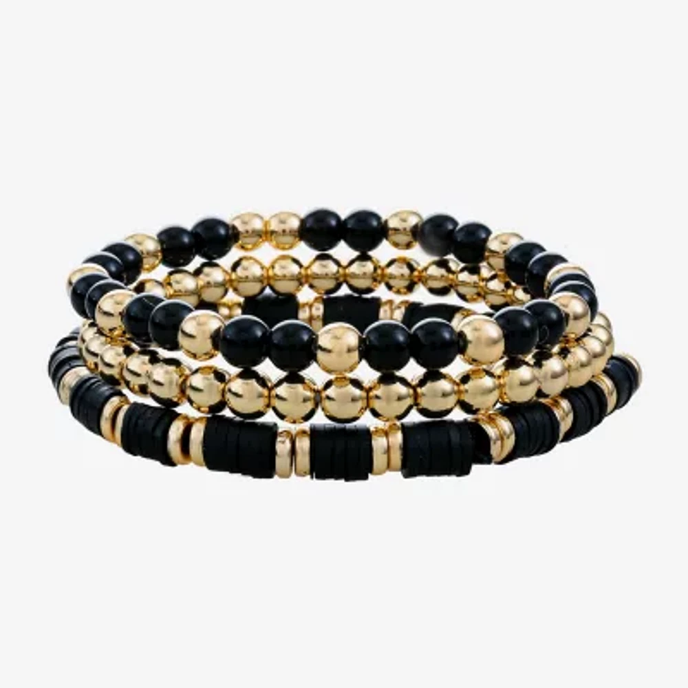 Mixit Gold Tone & Black Beaded Stretch Womens 3-pc. Bracelet Set